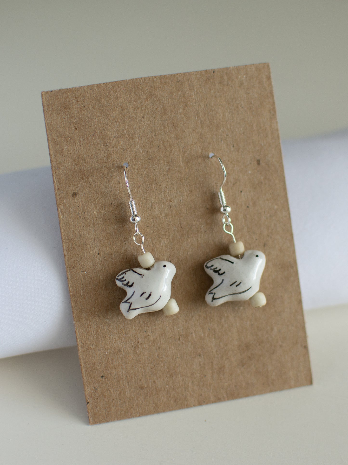 Sterling Silver Ceramic Dove Earrings