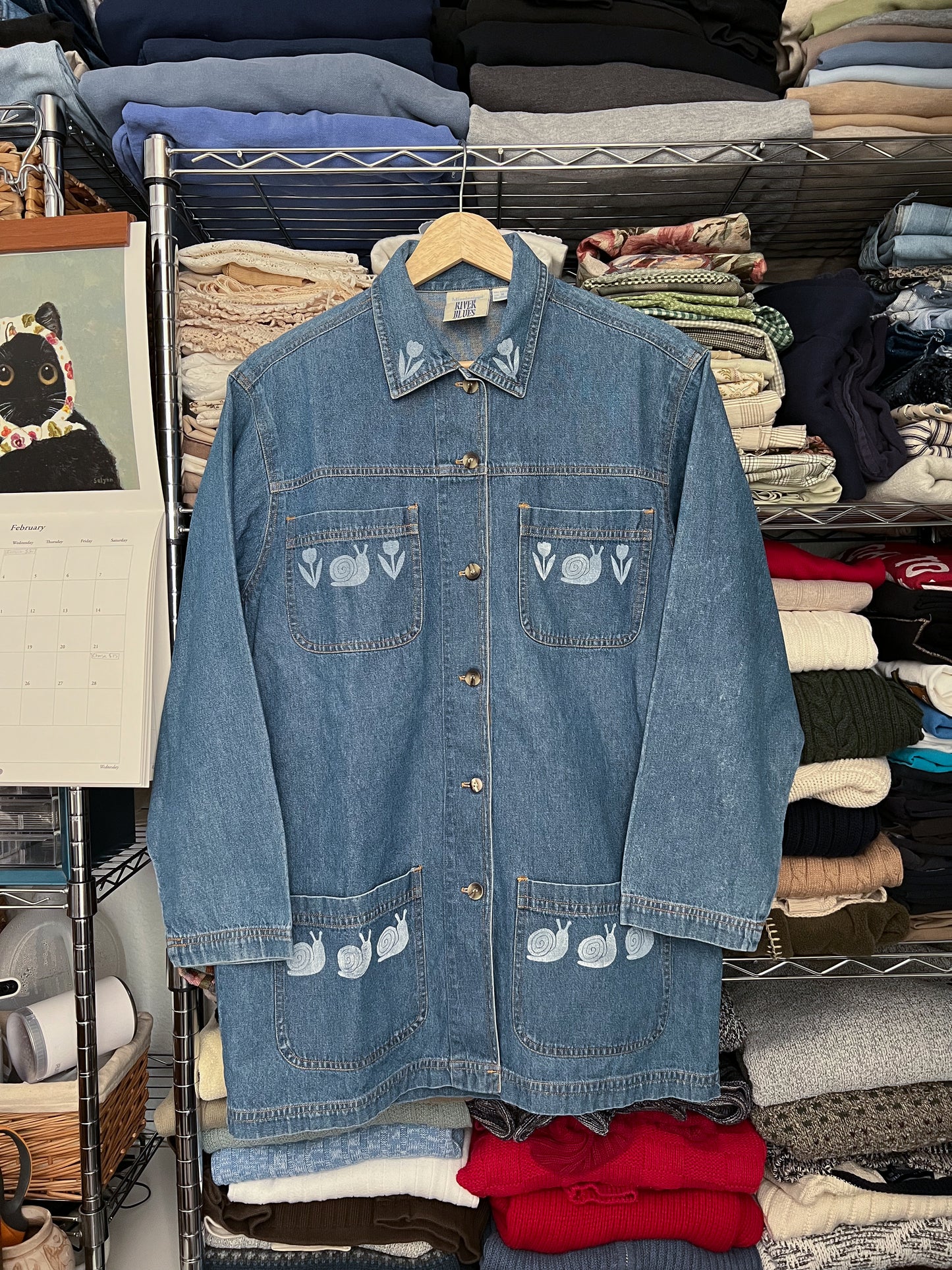 Reworked Medium Lino Print River Blues Jacket