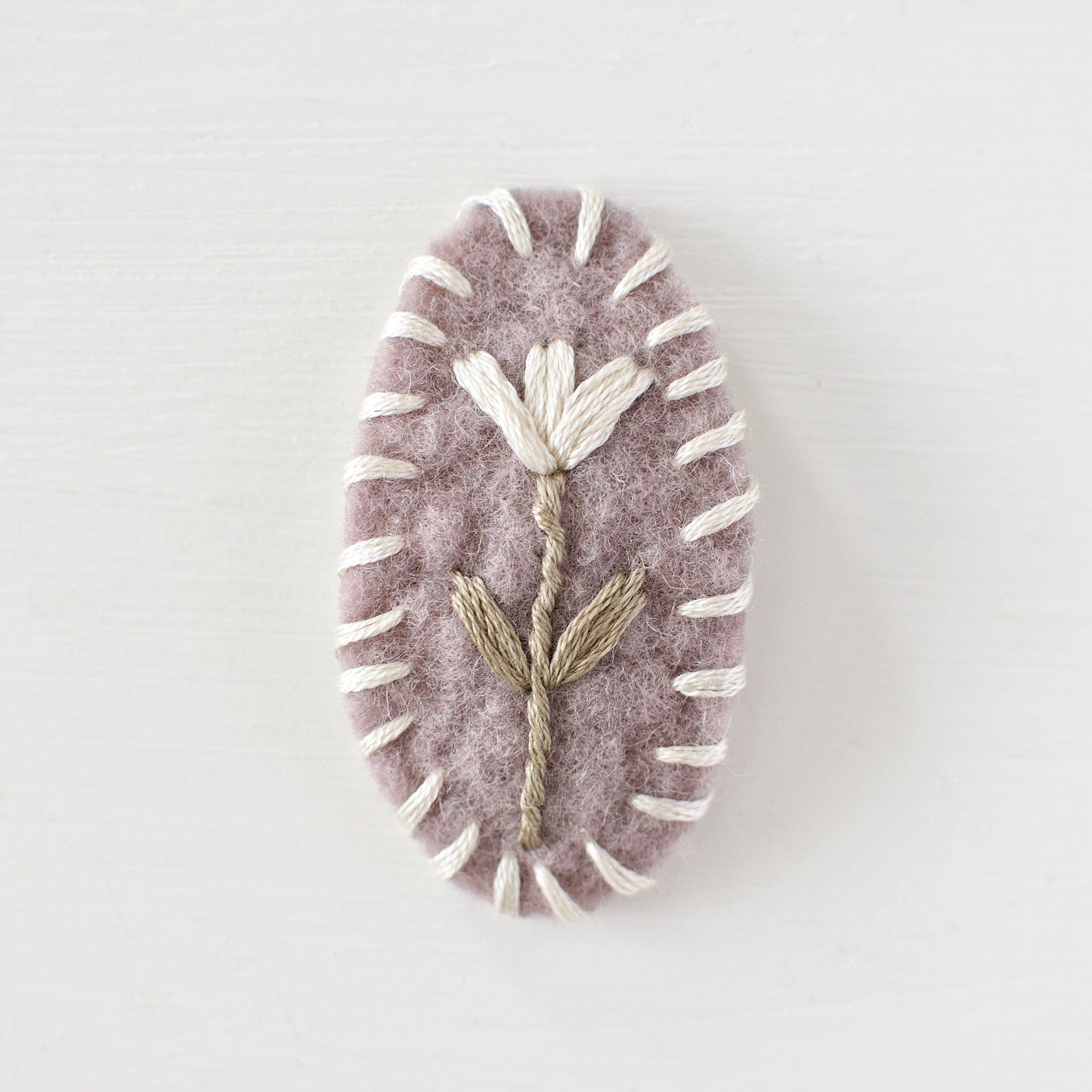 Ecru Flower Wool Felt Snap Clip