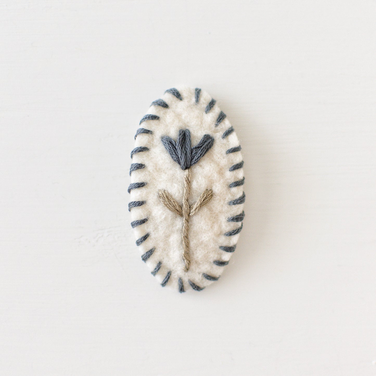 Blue Flower Wool Felt Snap Clip