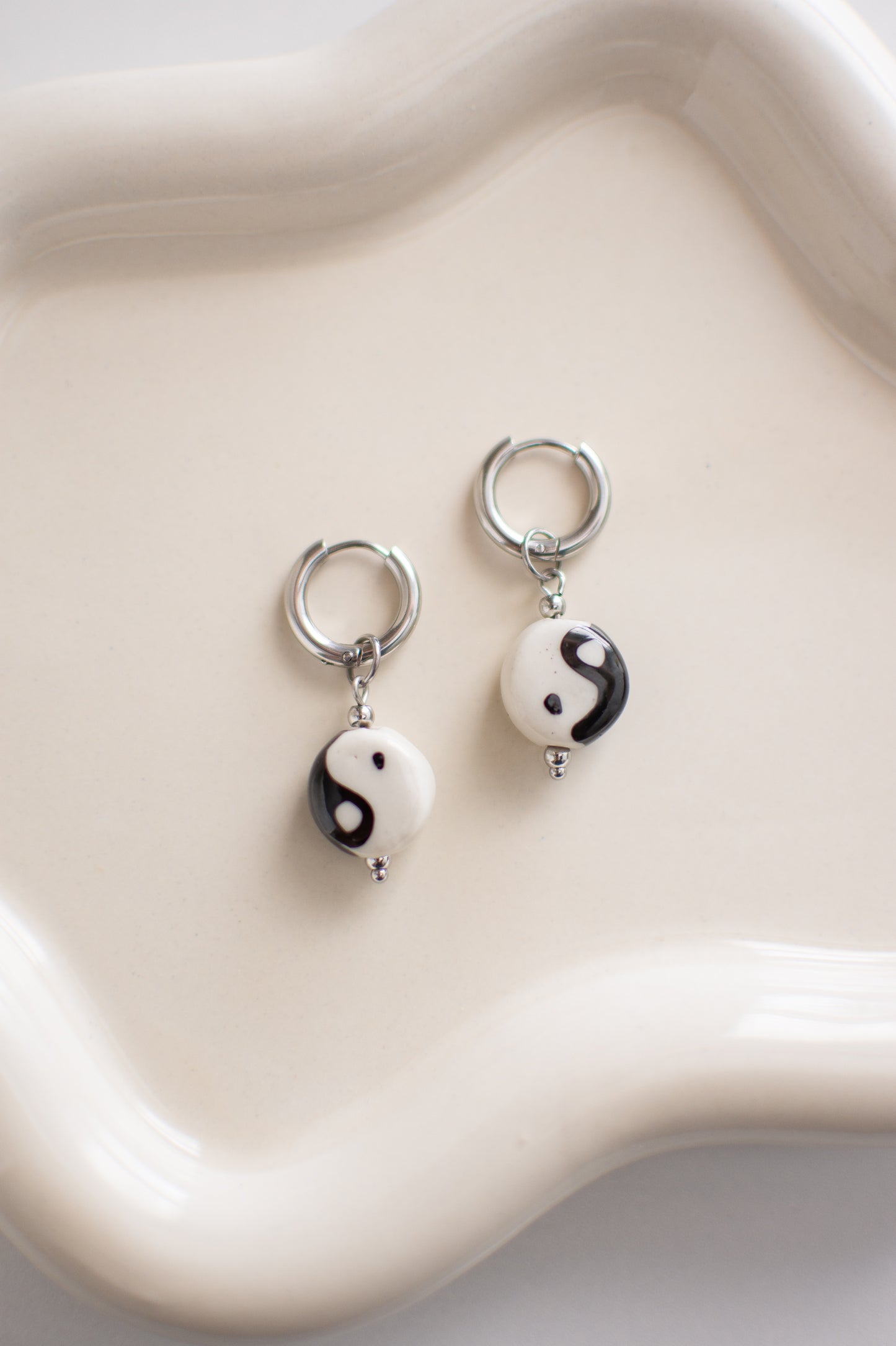 Stainless Steel Ceramic Yin Yang Earrings