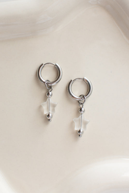 Stainless Steel Clear Frosted Glass Stars Earrings