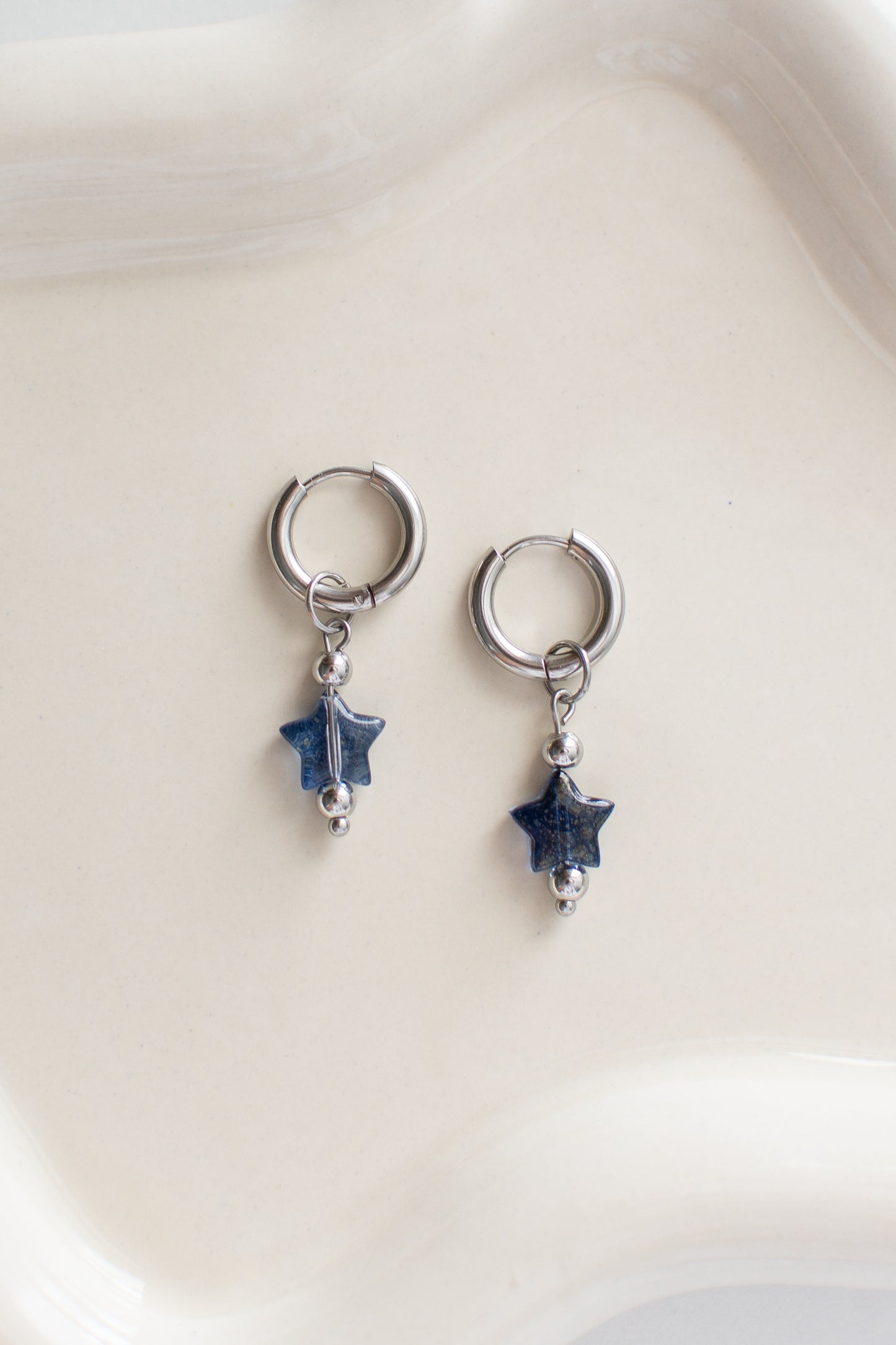 Stainless Steel Blue Glass Stars Earrings