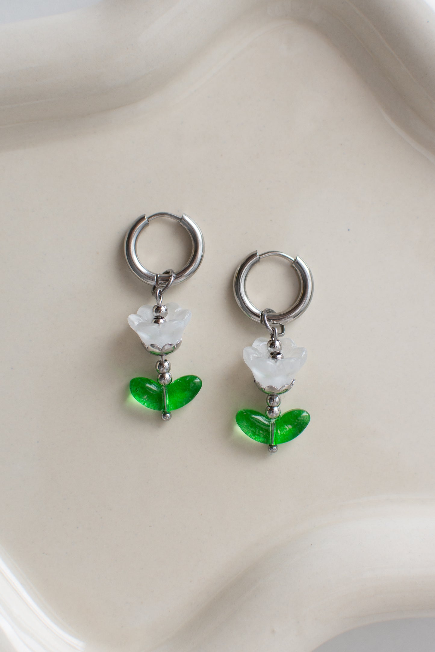 Stainless Steel Glass White Tulip Earrings