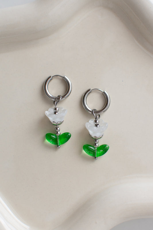 Stainless Steel Glass White Tulip Earrings