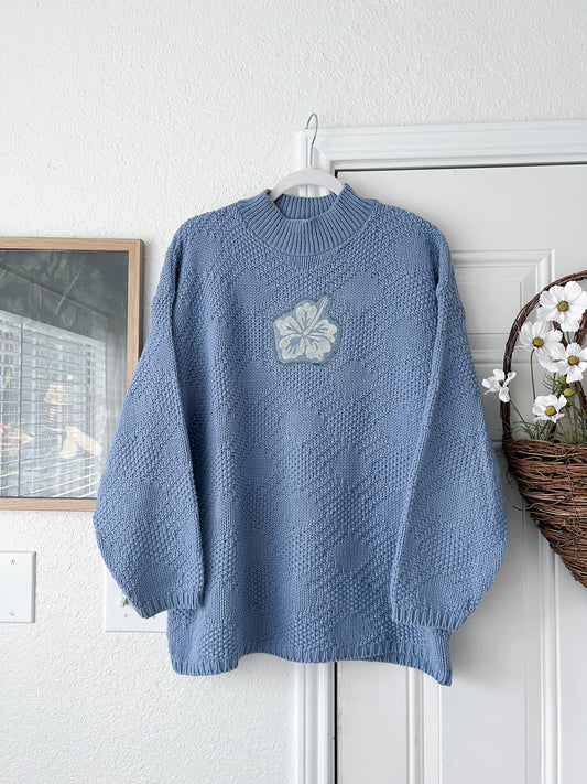 Reworked Large Lino Block Hibiscus Appliqué Bobbie Brooks Sweater