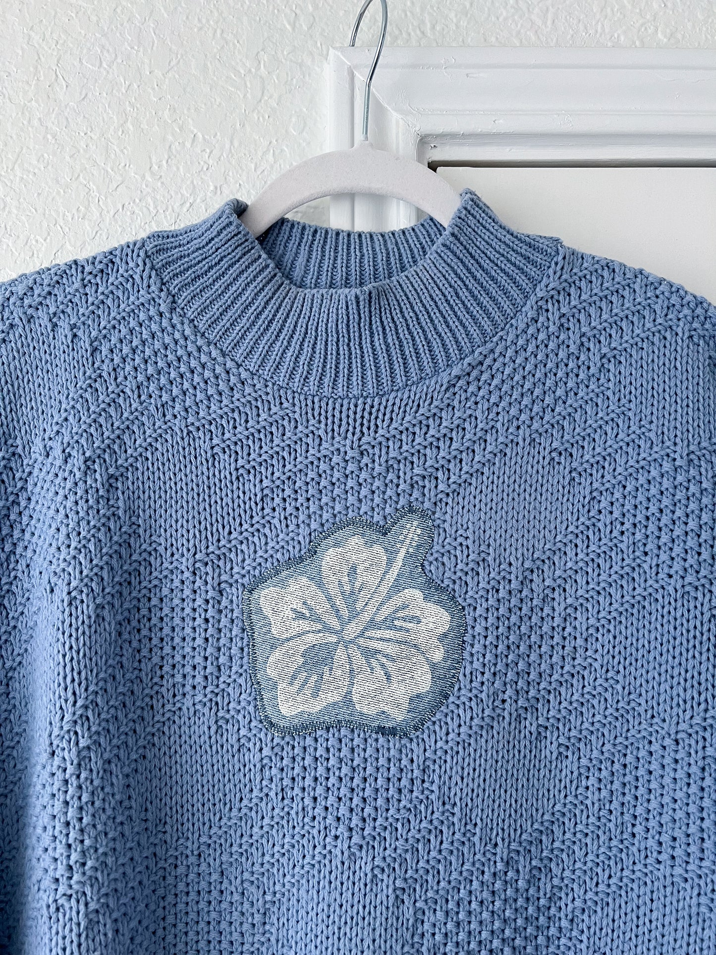 Reworked Large Lino Block Hibiscus Appliqué Bobbie Brooks Sweater