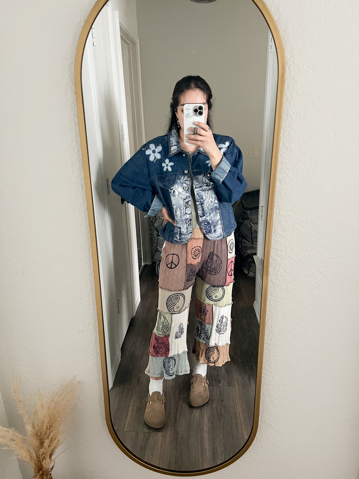Reworked Large City Girl Sport Floral Appliqué Denim Jacket