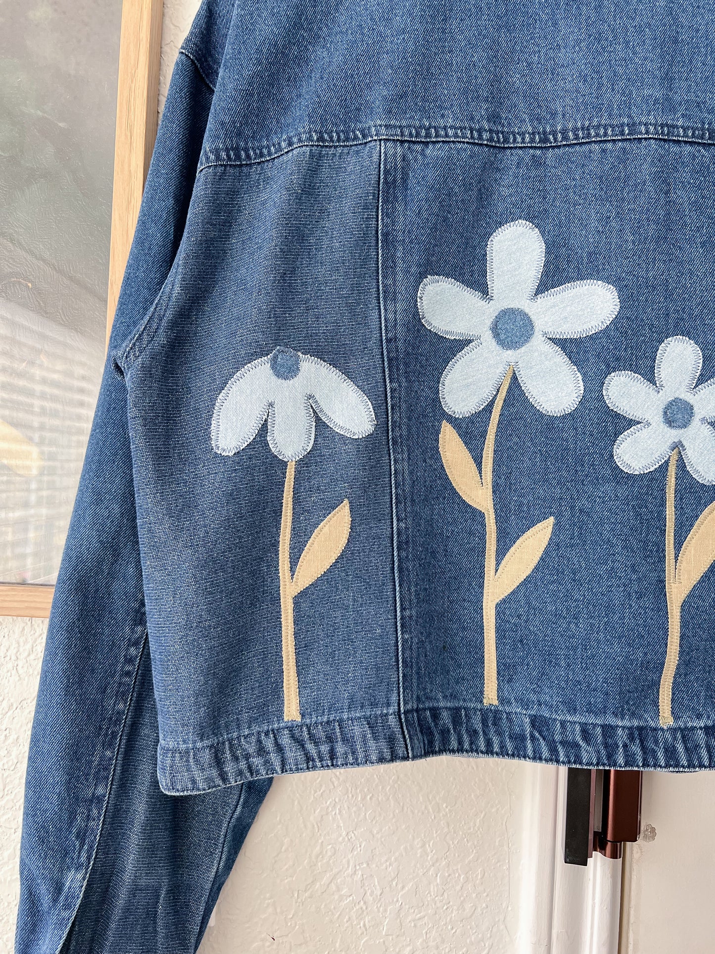 Reworked Large City Girl Sport Floral Appliqué Denim Jacket