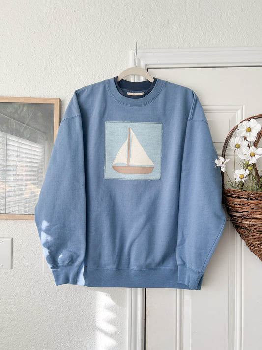 Reworked XL Sail Boat Appliqué Sweater