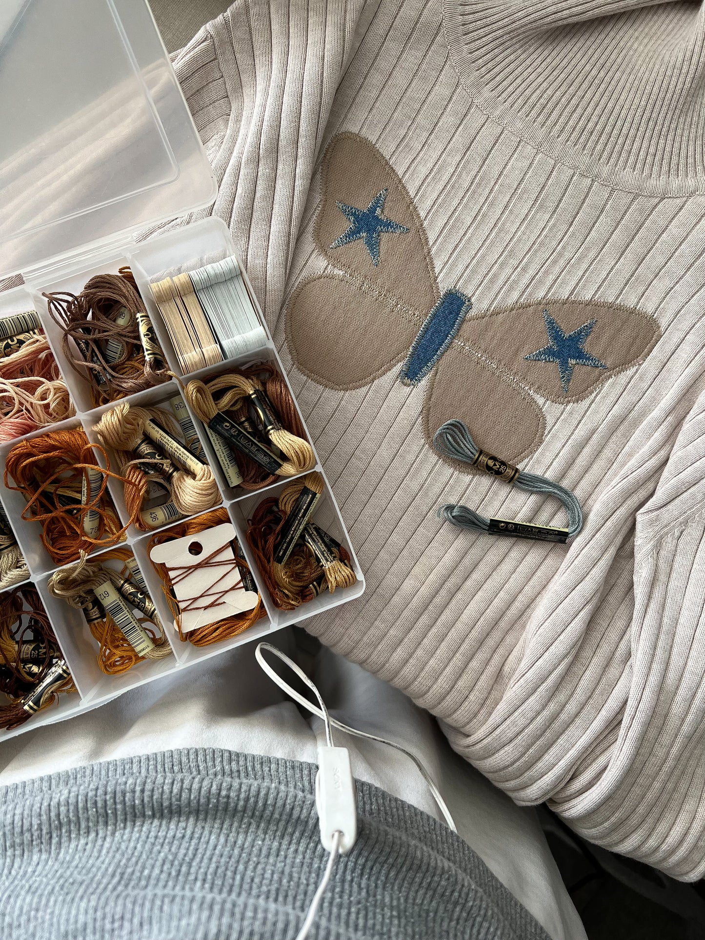 Reworked Large Butterfly Appliqué Hand-embroidered Talbots Turtleneck Top