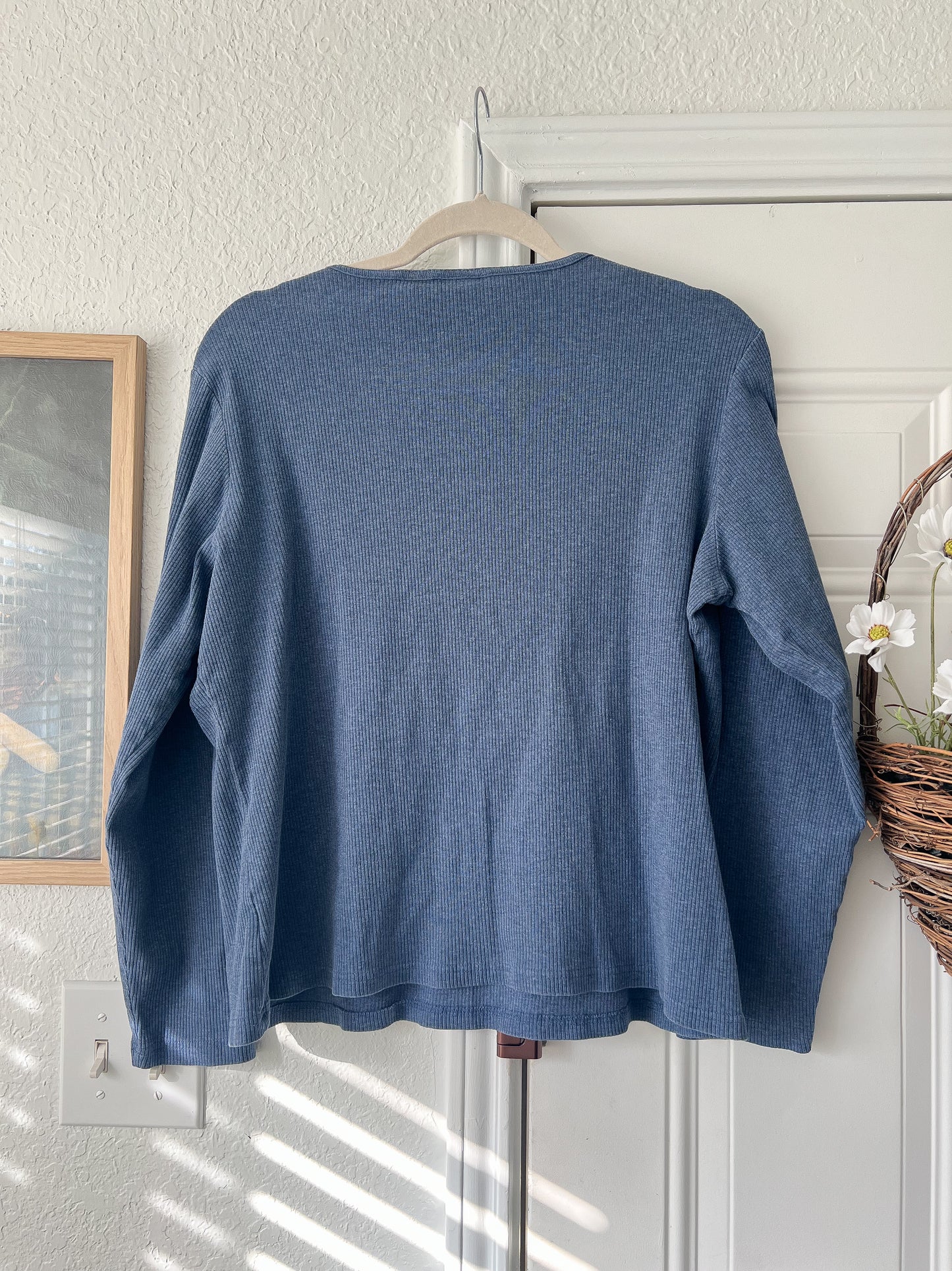 Reworked Large Hand-painted Fish Appliqué St. John’s Bay Long Sleeve Top