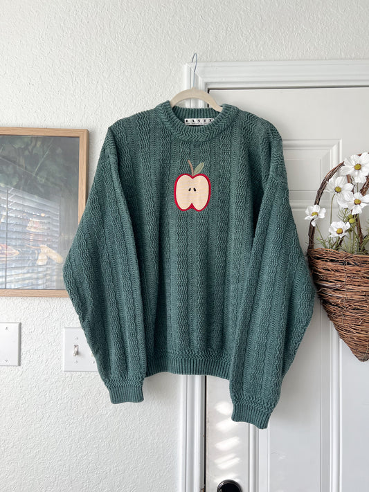 Reworked Large Basix Apple Appliqué Sweater
