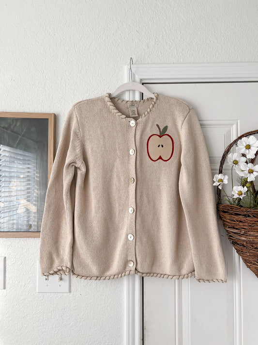 Reworked Large L.L. Bean Apple Appliqué Cardigan