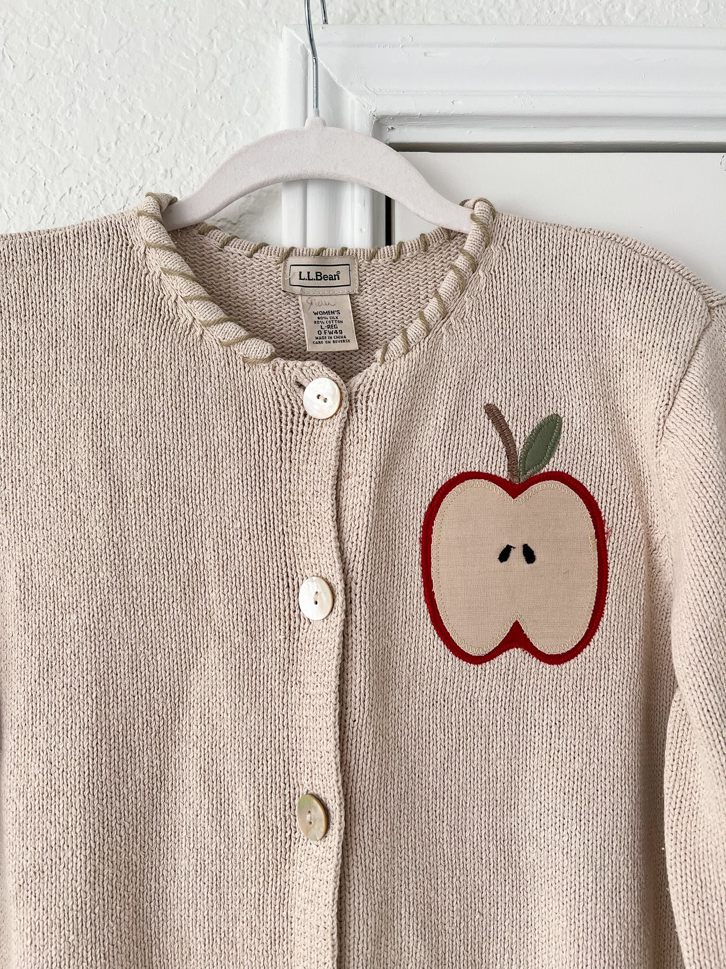 Reworked Large L.L. Bean Apple Appliqué Cardigan