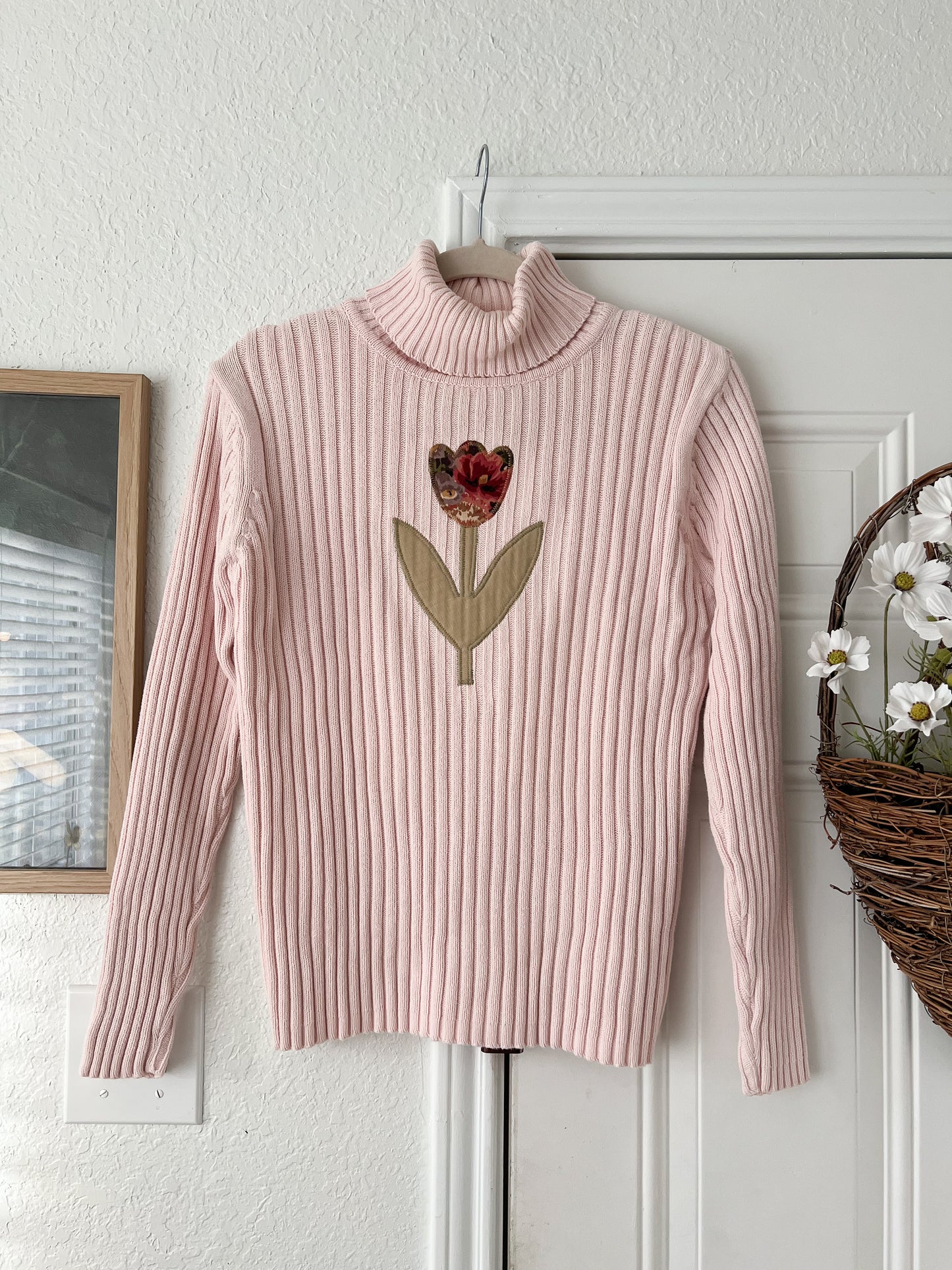 Reworked Large WXY Tulip Appliqué Turtleneck