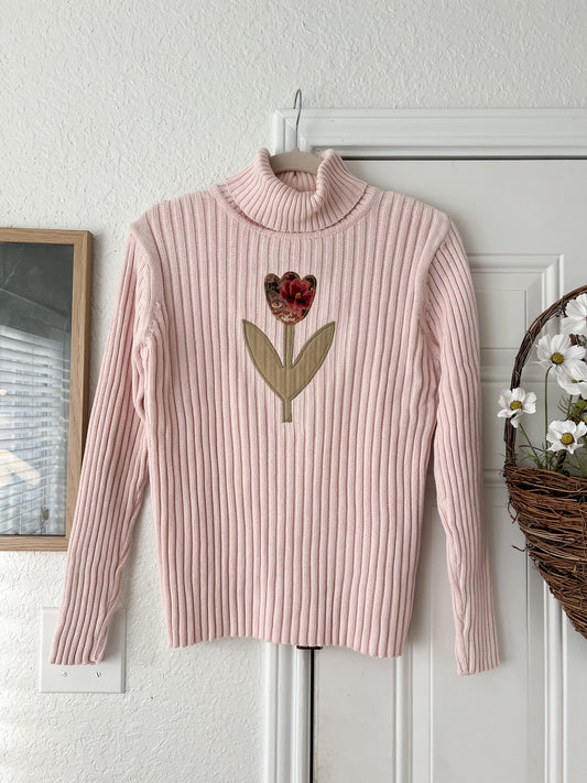 Reworked Large WXY Tulip Appliqué Turtleneck