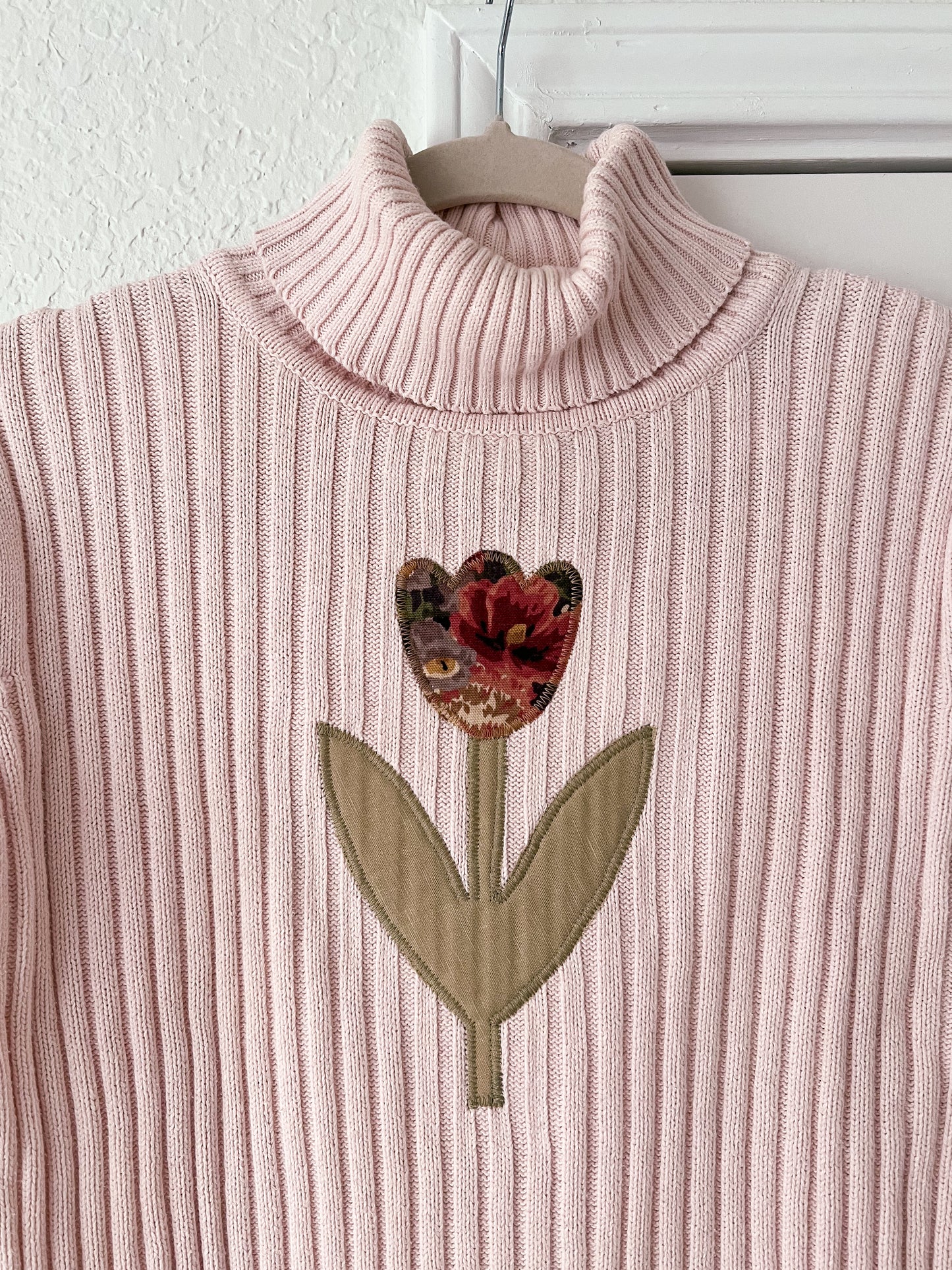 Reworked Large WXY Tulip Appliqué Turtleneck