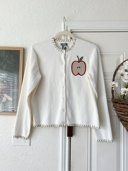 Reworked Large Bass Apple Appliqué Cardigan