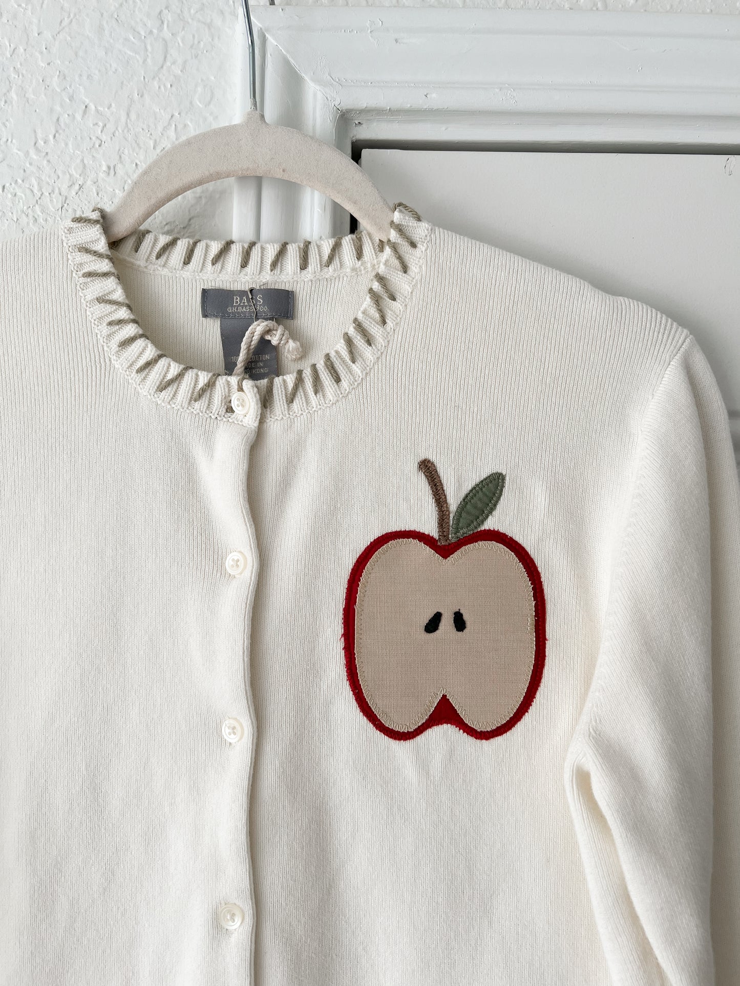 Reworked Large Bass Apple Appliqué Cardigan