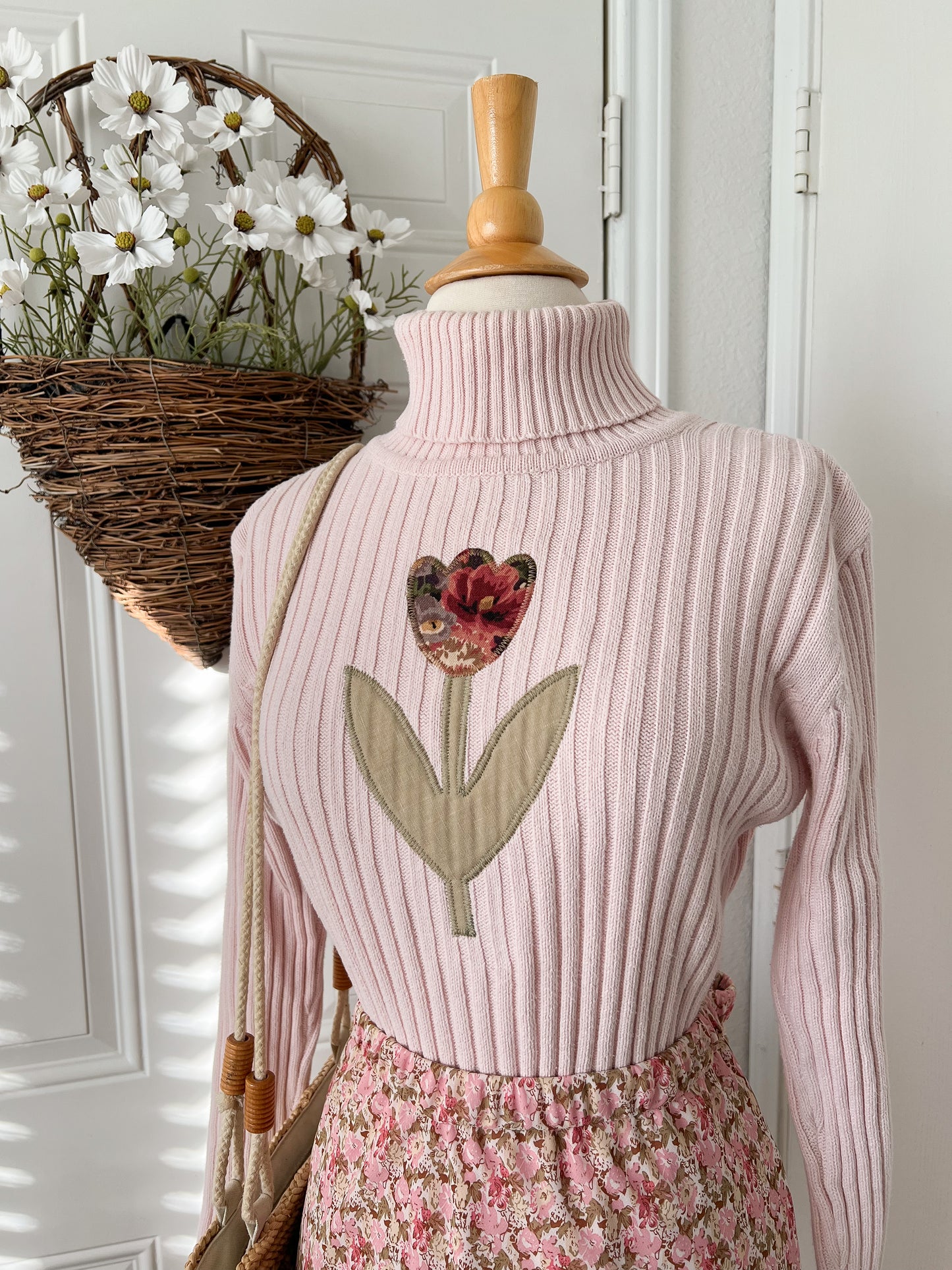 Reworked Large WXY Tulip Appliqué Turtleneck