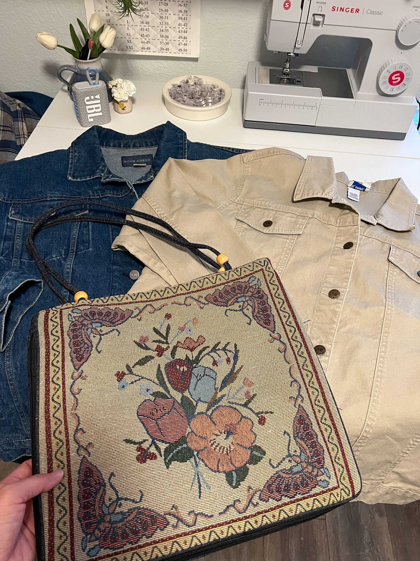 Reworked XL-2XL Vicki Wayne’s Tapestry Appliqué Denim Jacket
