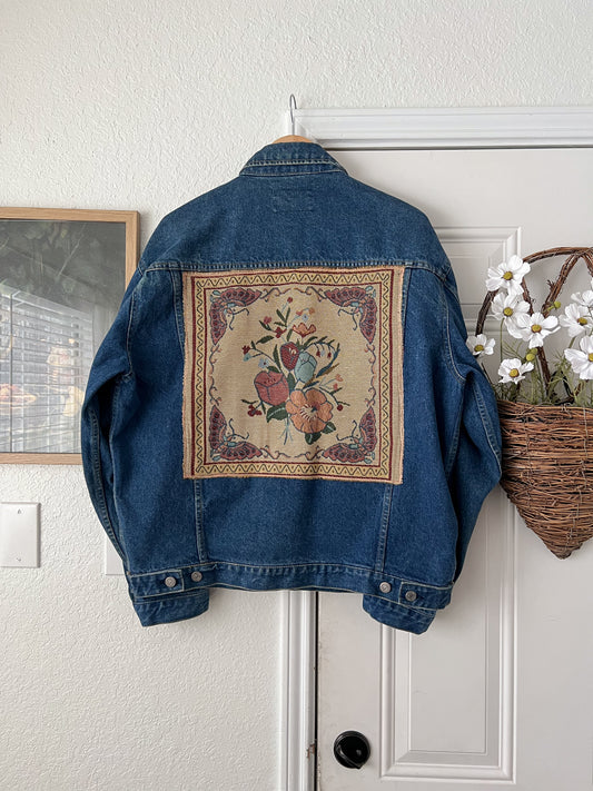 Reworked Large-2XL Rock Creek Tapestry Appliqué Denim Jacket
