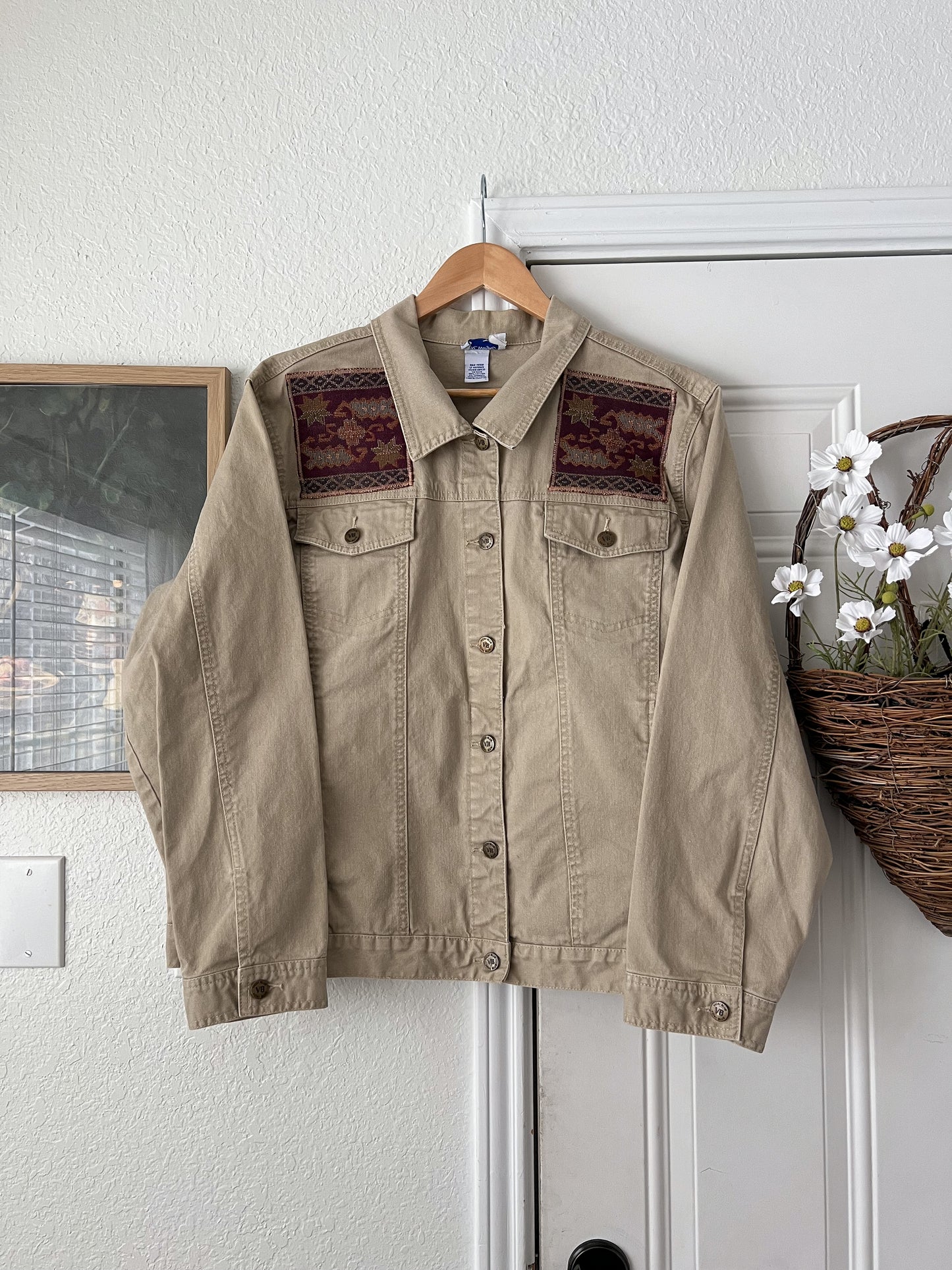 Reworked XL-2XL Vicki Wayne’s Tapestry Appliqué Denim Jacket