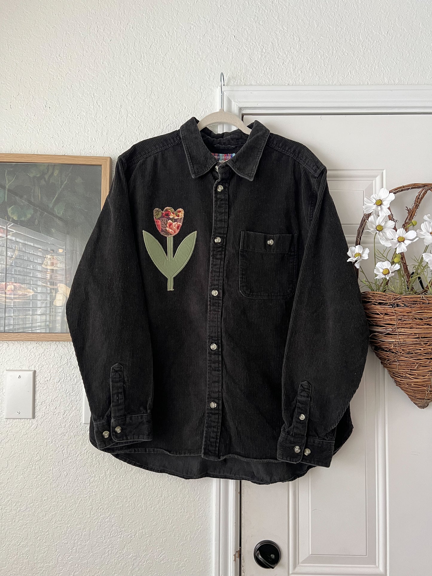 Reworked Large Urban Outfitters Tulip Appliqué Button Up Top