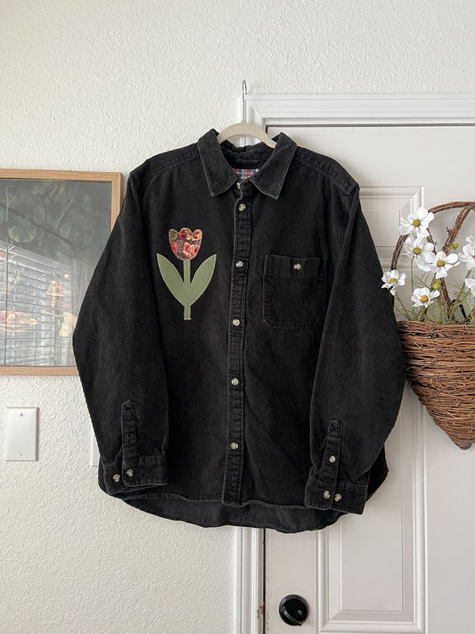 Reworked Large Urban Outfitters Tulip Appliqué Button Up Top