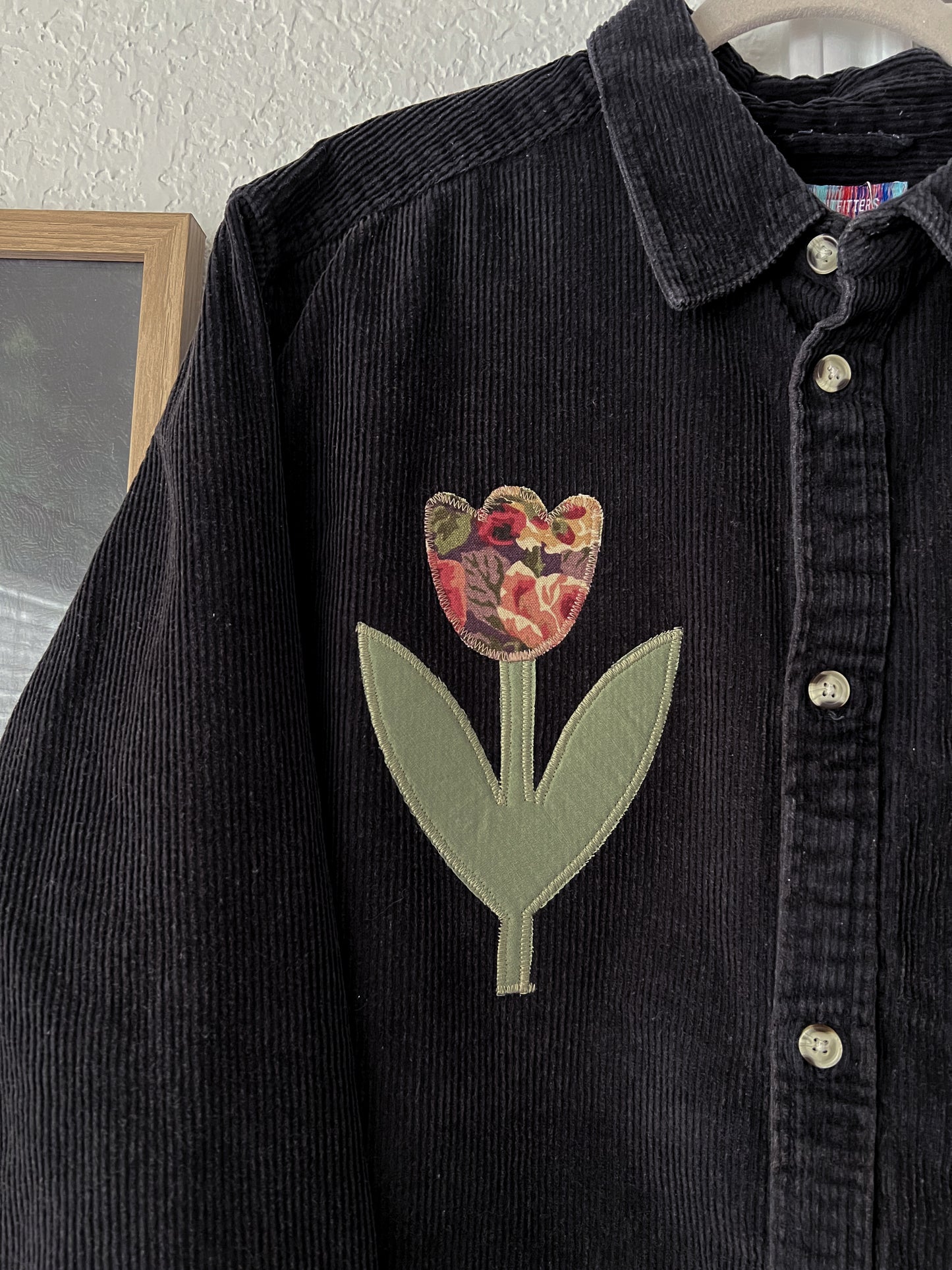 Reworked Large Urban Outfitters Tulip Appliqué Button Up Top