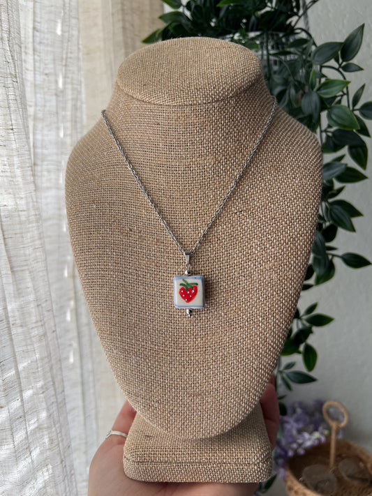 Strawberry 18in Stainless Steel & Ceramic Necklace