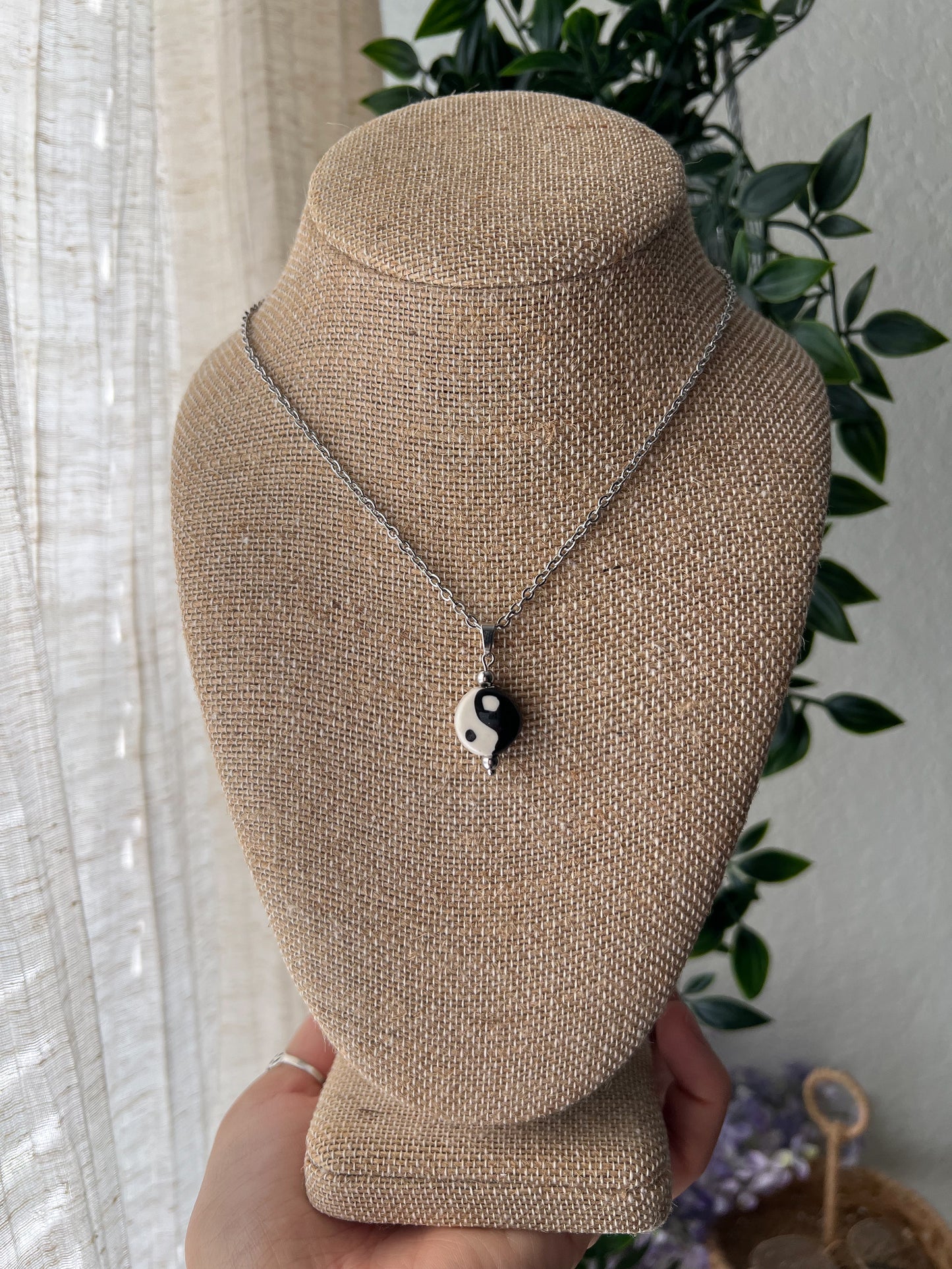 Yin Yang 18in Stainless Steel & Ceramic Necklace