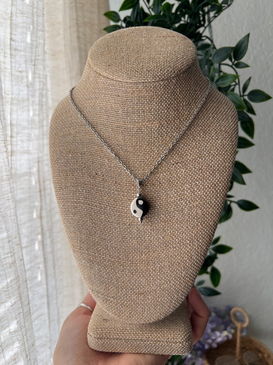 Yin Yang 18in Stainless Steel & Ceramic Necklace