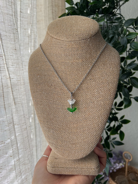 White Tulip 18in Stainless Steel & Glass Necklace