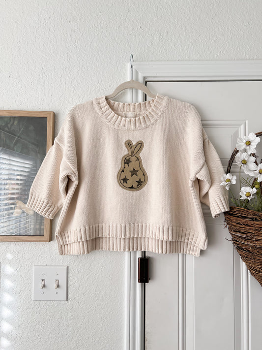 XL Reworked Honest Cotton Lino Print Star Pear Appliqué Top