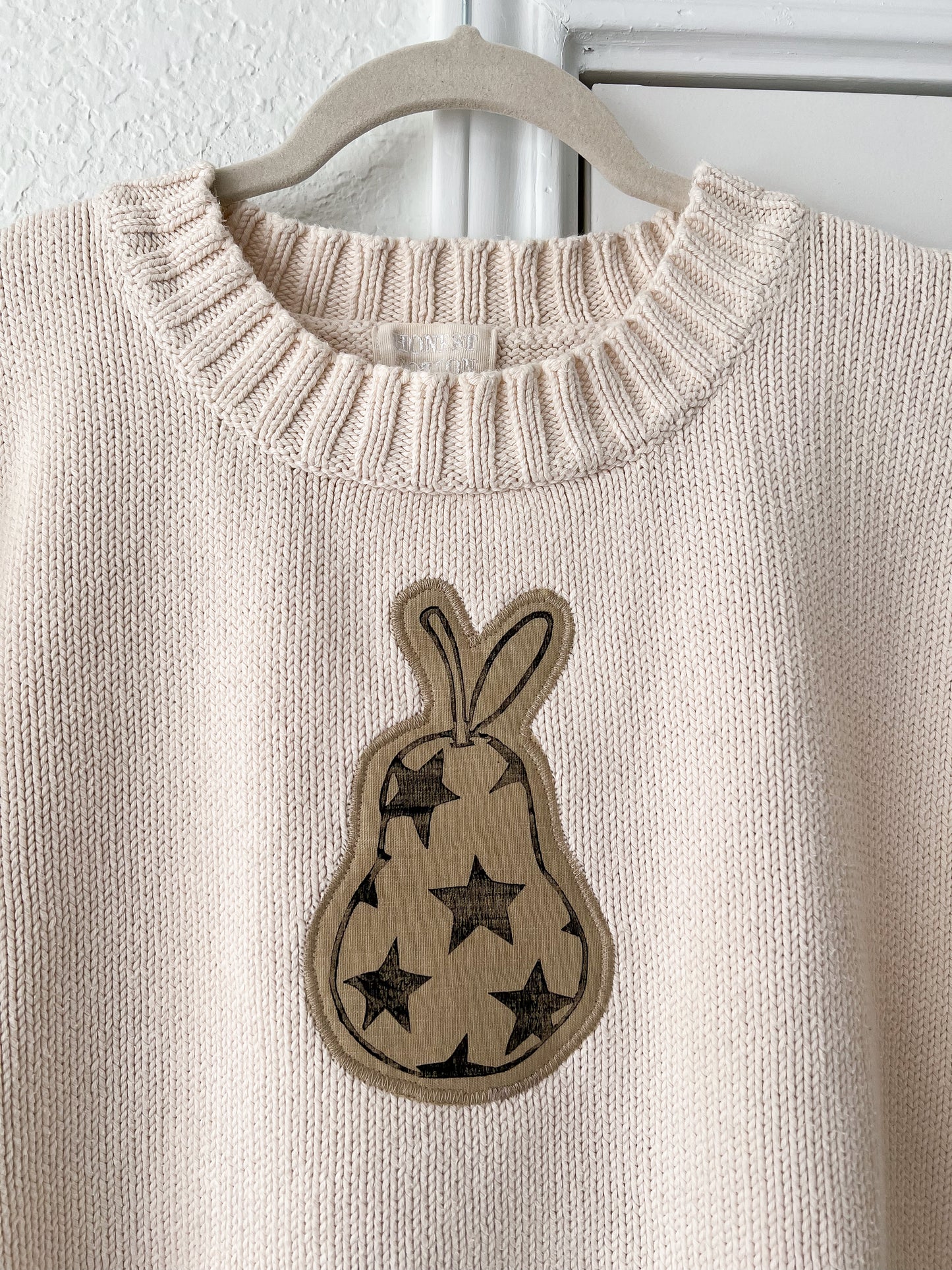 XL Reworked Honest Cotton Lino Print Star Pear Appliqué Top