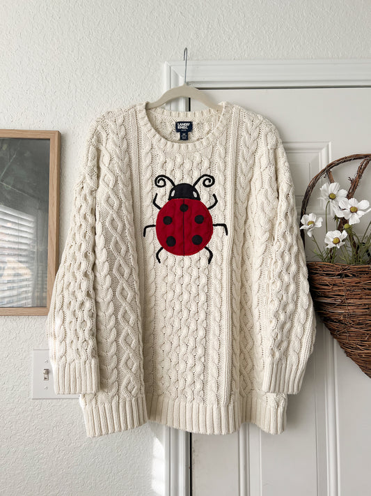 2XL (20-22) Reworked Lady Bug Appliqué Land’s End Sweater
