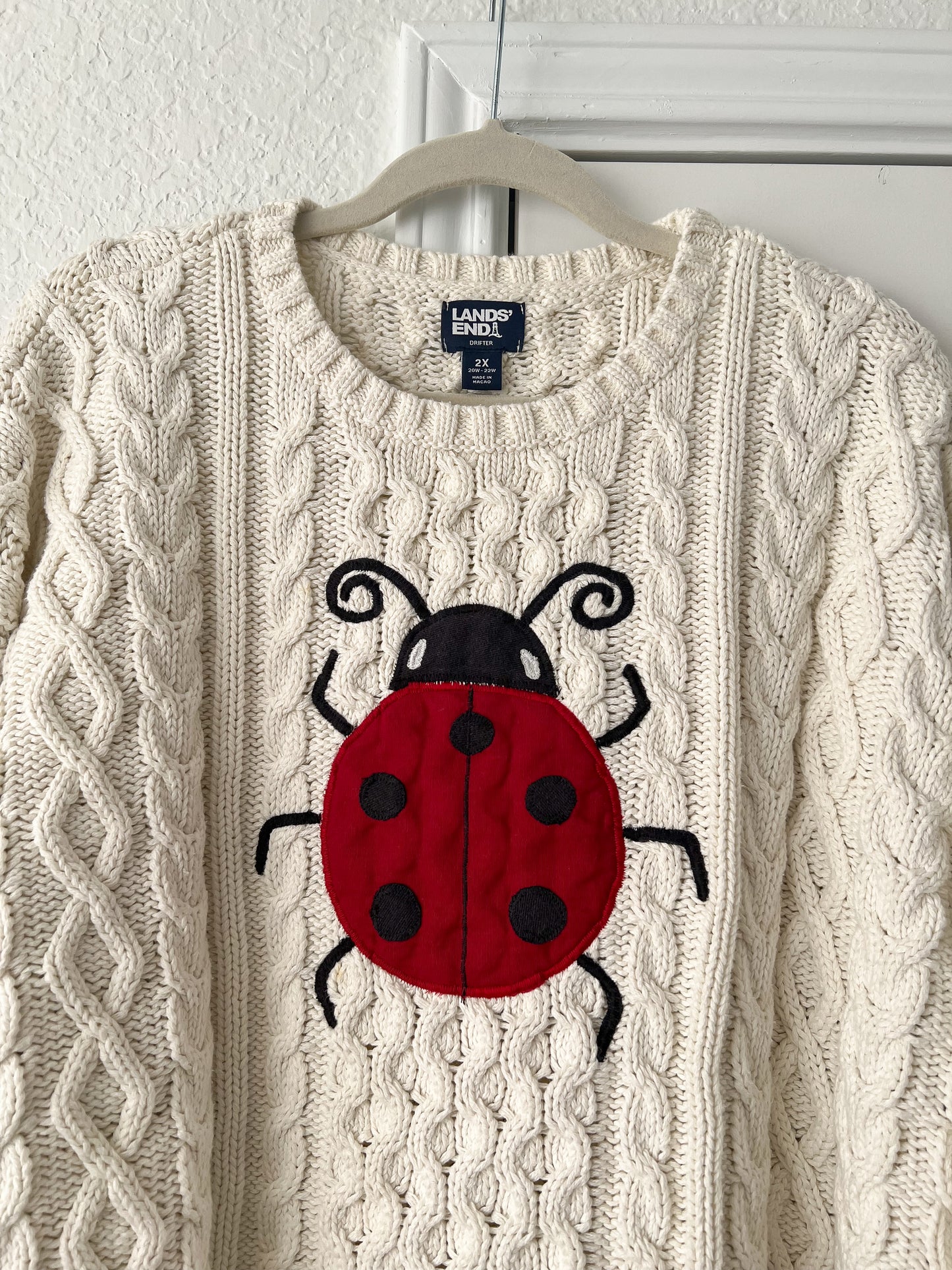 2XL (20-22) Reworked Lady Bug Appliqué Land’s End Sweater