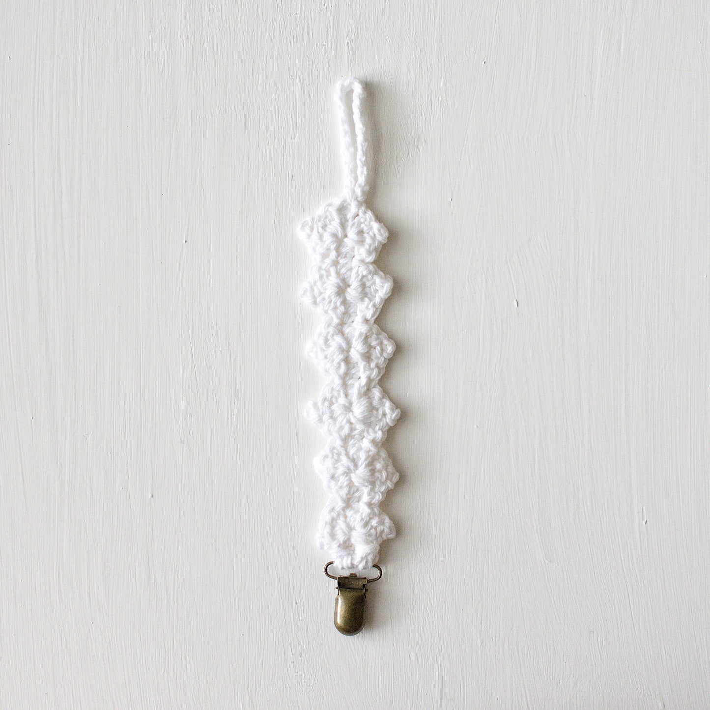 Crochet Pacifier Clip - White