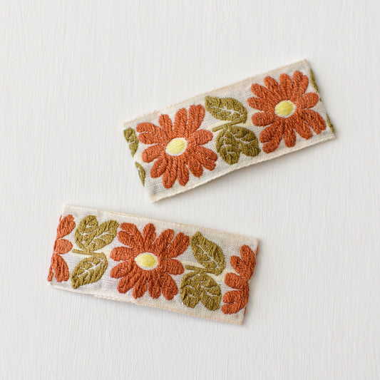 Rust Floral Vintage Ribbon 3in Large Snap Clip